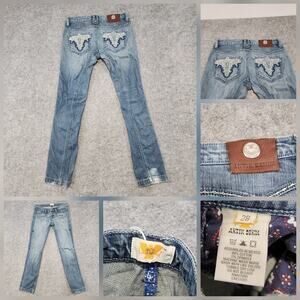 Antik Denim Womens Size 28 28x29 Blue Embroidered Denim Jeans Button Fly